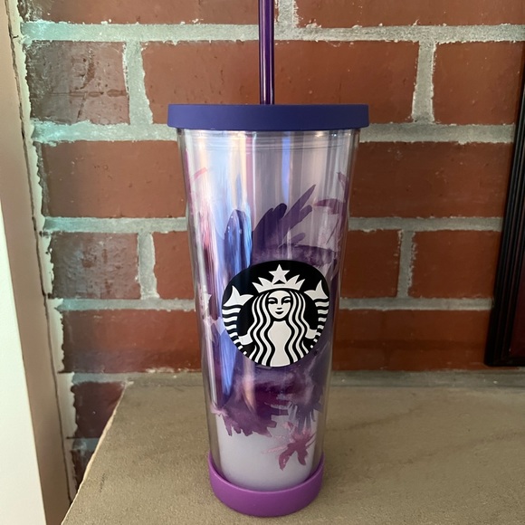 Starbucks Purple Watercolor Cherry Blossom Floral Cold Cup Straw Tumbler 24oz